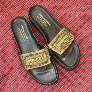 Donald J Pliner Metallic Slide Sandals Sz 7.5 Made In Italy 💎